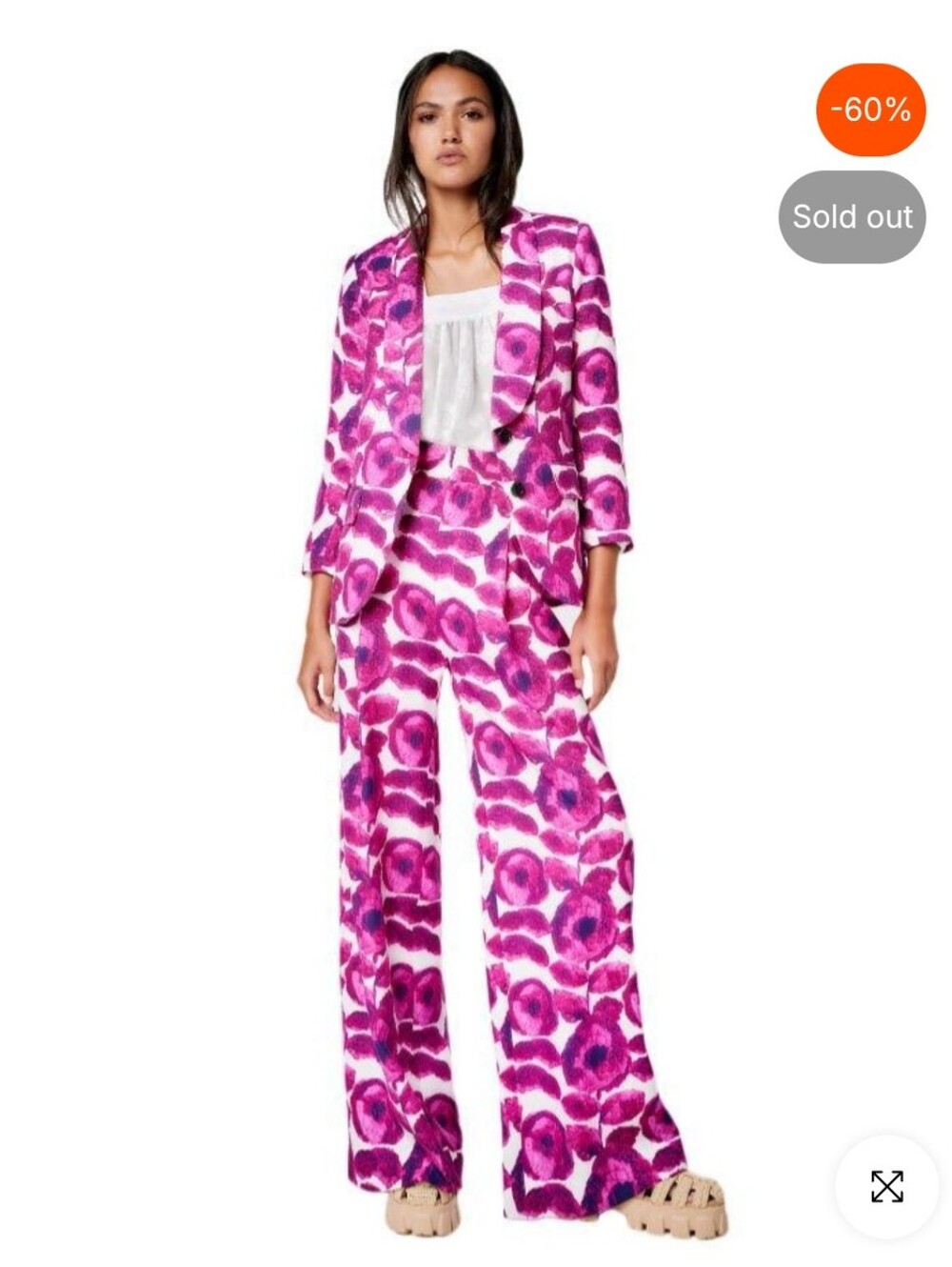 Smythe Fuchsia Floral Wide-Leg Pants and Blazer Size 2 in Begonia Print Nwot